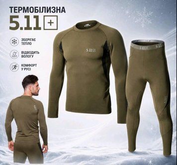 Чоловіча термобілизна костюм 5.11 HEAT Олива З чорними вставками 04150-3XL фото