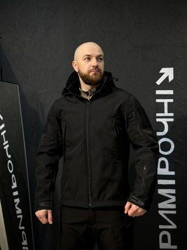 Куртка Тактична Посилена Soft Shell Чорна Black Знімний капюшон 02922-XXXXL фото