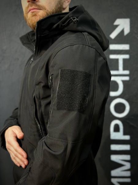 Куртка Тактична Посилена Soft Shell Чорна Black Знімний капюшон 02922-XXXXL фото