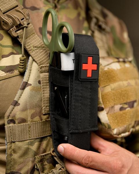 Медичний набір 3 в 1 Турнікет-джгут, підсумок MOLLE, маленькі тактичні медичні ножиці EMT чорний ВТ5408 97027 фото