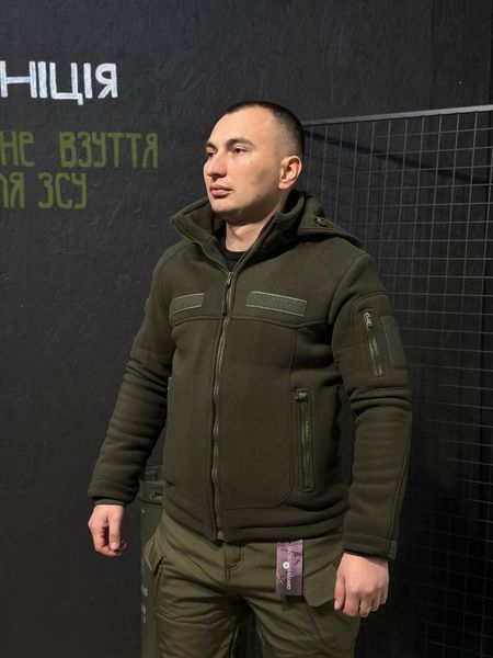 Тепла Флісова кофта- куртка Олива 3D сітка 380 Фліс БАТАЛИ 00522-64 фото