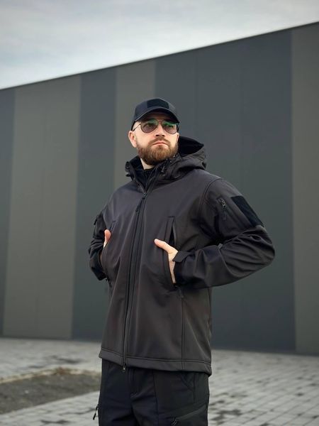 Військова куртка Проклеєна Чорна утеплена на флісі , Soft Shell Military Black 02602-XXL фото