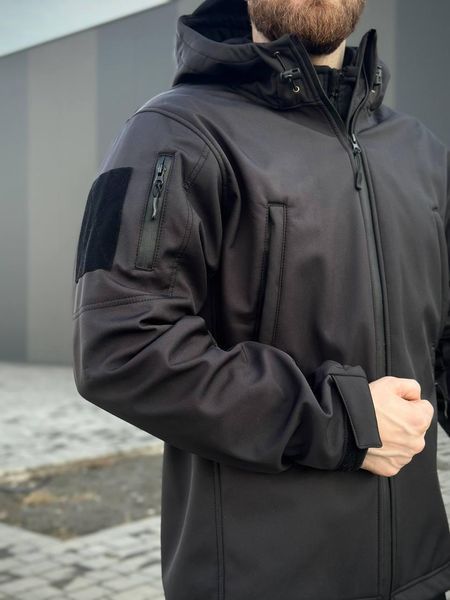 Військова куртка Проклеєна Чорна утеплена на флісі , Soft Shell Military Black 02602-XXL фото