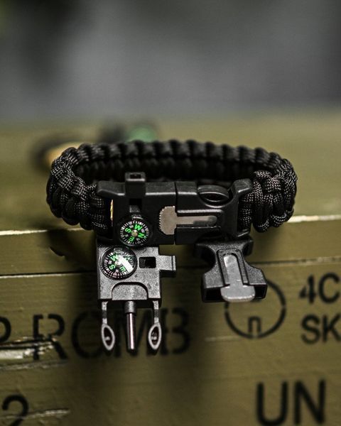 PARACORD БРАСЛІТ З ВІСКОРЕМ, КОМПАСОМ ТА СВИСТКОМ ЧОРНИЙ 11966 фото