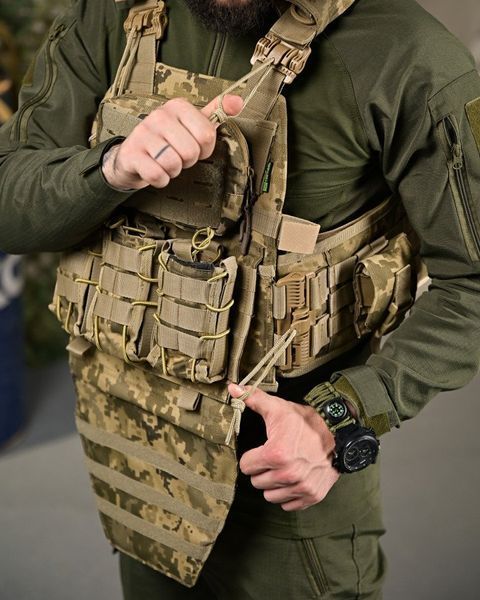 Плитоноска 4 швидких скидання з наплічником Cordura піксель ПП4632 93112 фото