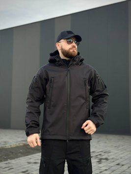 Военная куртка Проклеенная Черная утепленная на флисе, Soft Shell Military Black БАТАЛЫ 05009-5XL фото