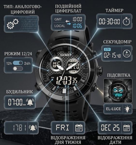 Часы наручные мужские Skmei black ТР6860 95698 фото