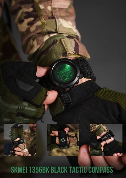 Мужские часы Skmei 1356BK Black Tactic Compass ВТ1440 !!!! 87794 фото